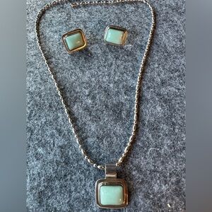 Vintage Cital Mexican Turquoise and 925 Silver Necklace and Pierced Earrings